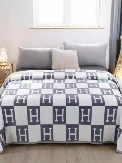 Designer Style Grey & White Monogram Fleece Throw