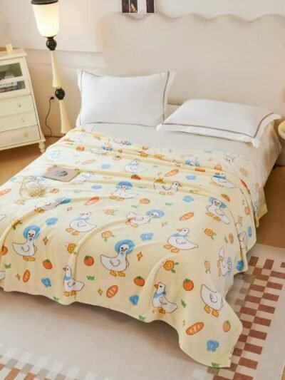 Sunny Yellow Cartoon Duck Lightweight Fleece Throw